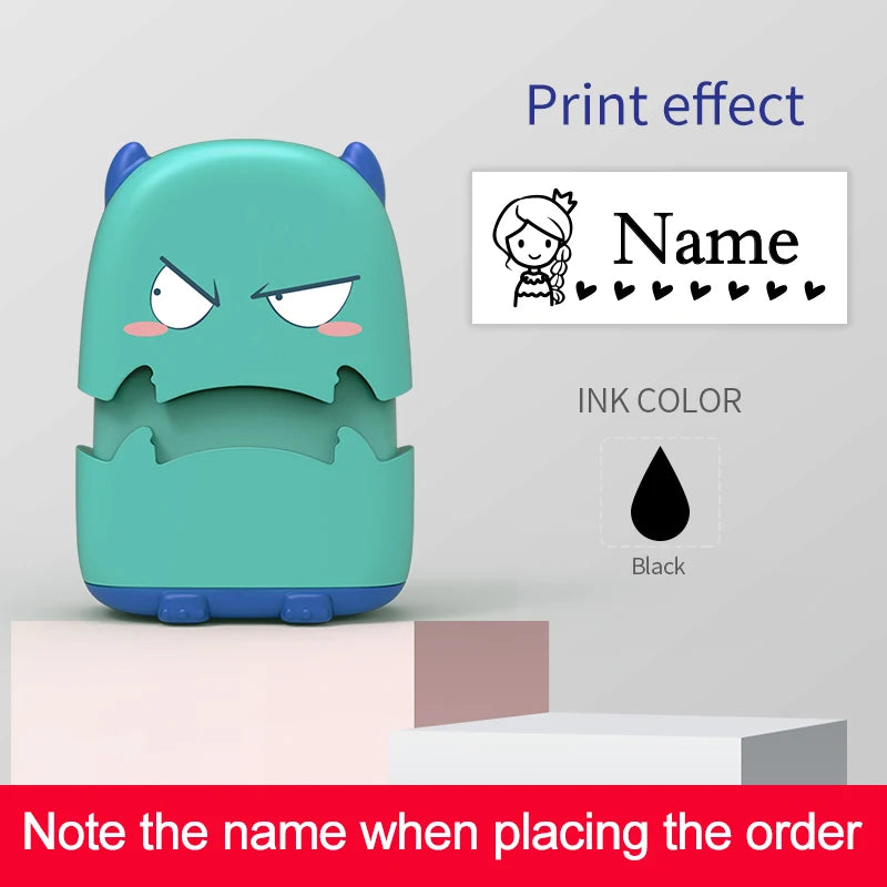 Custom Cartoon Baby Name Stamp Kit - Reusable for Cotton/Modal Clothes & School Bags, Non-Toxic Waterproof Ink Seal