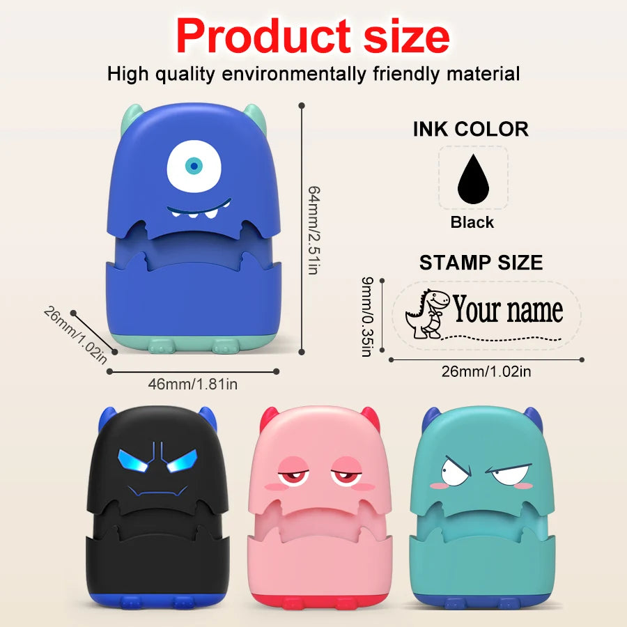 Custom Cartoon Baby Name Stamp Kit - Reusable for Cotton/Modal Clothes & School Bags, Non-Toxic Waterproof Ink Seal
