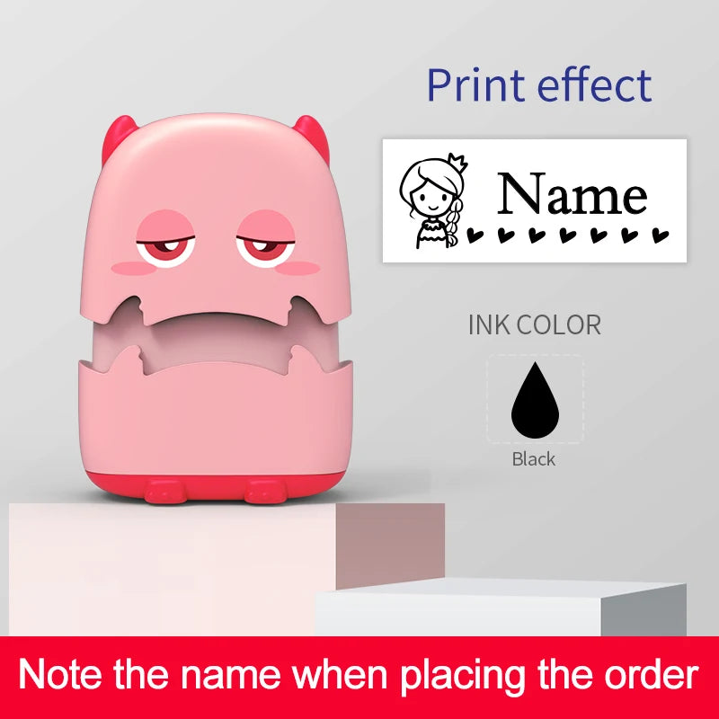 Custom Cartoon Baby Name Stamp Kit - Reusable for Cotton/Modal Clothes & School Bags, Non-Toxic Waterproof Ink Seal